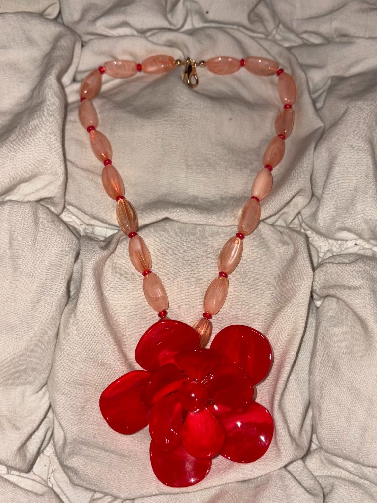 Enchanted Noir & Crimson Sculptural Rose Statement Necklace